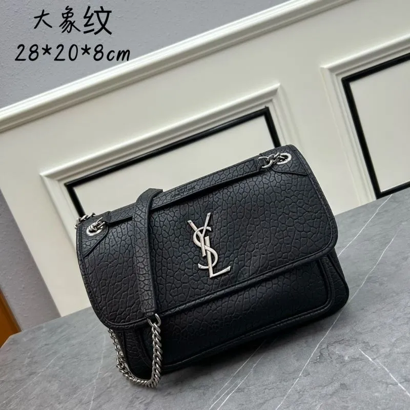 YSL Black Elephant Grain Satchel Bag 850