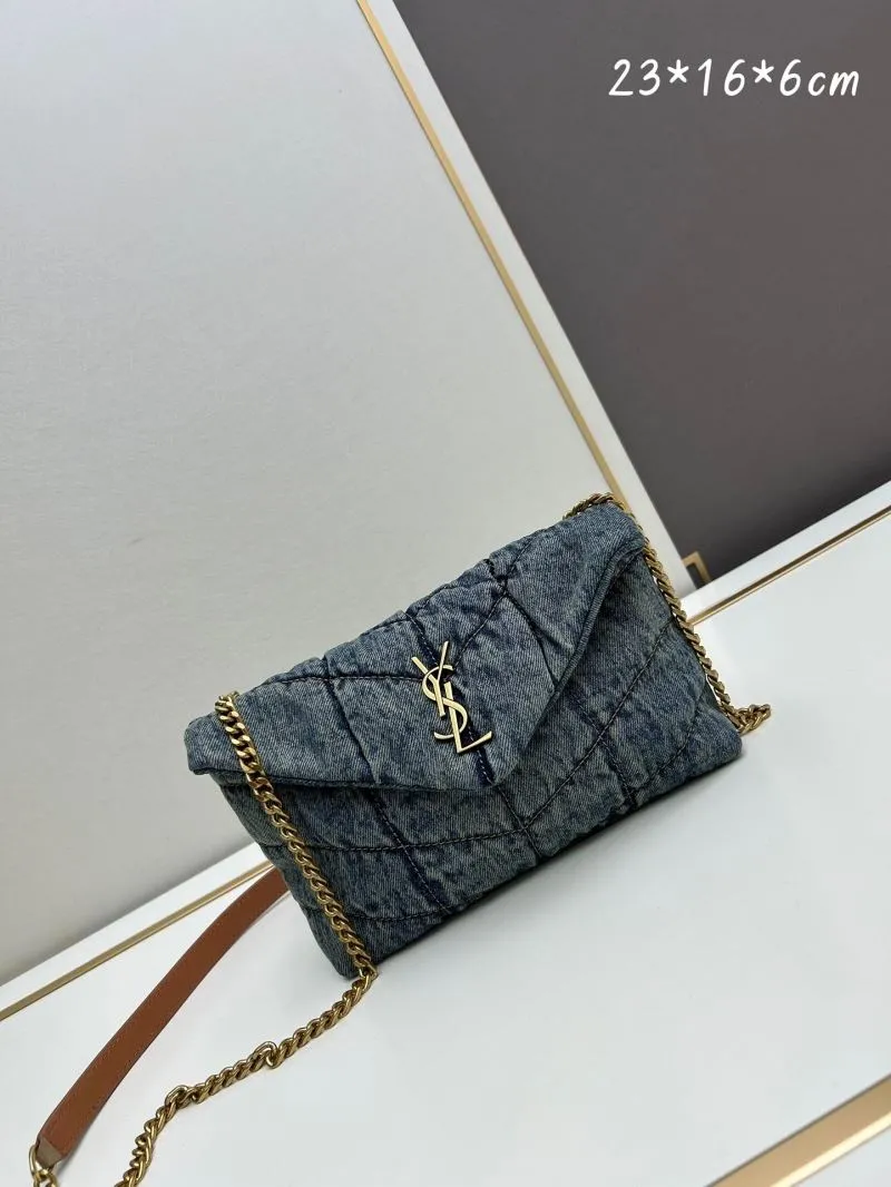 YSL Denim Blue Quilted Satchel Bag 852