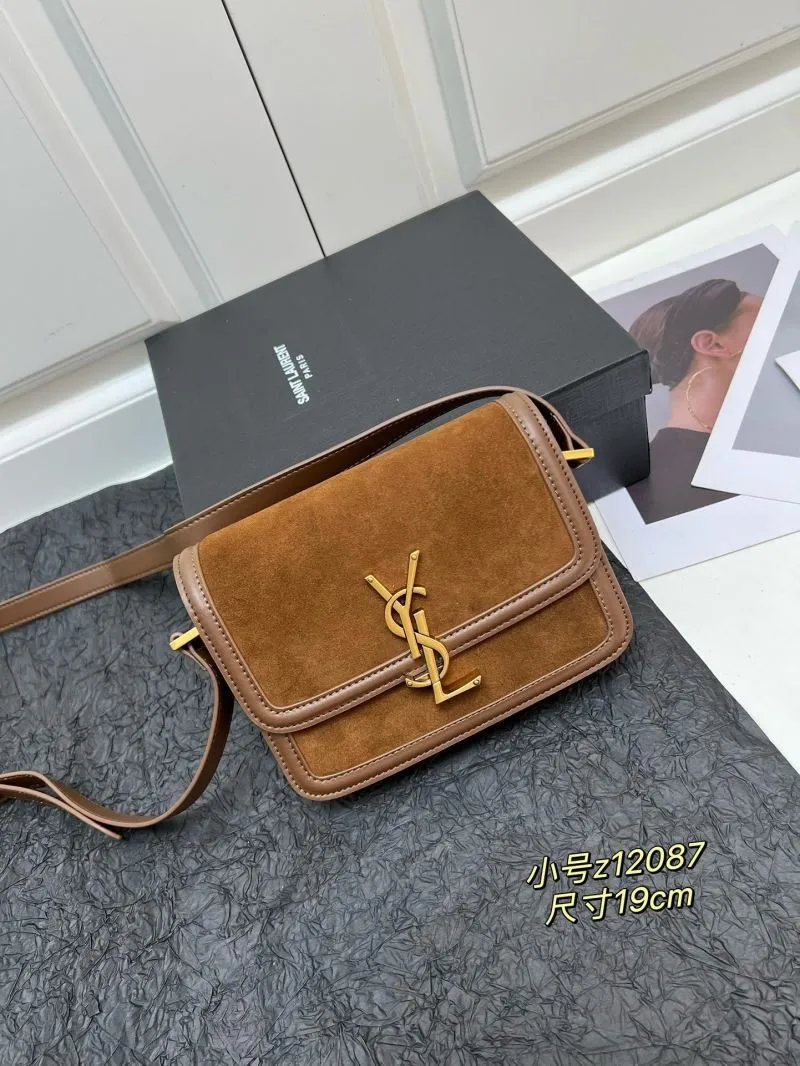 YSL Brown Small Suede Crossbody Satchel Bag z12087