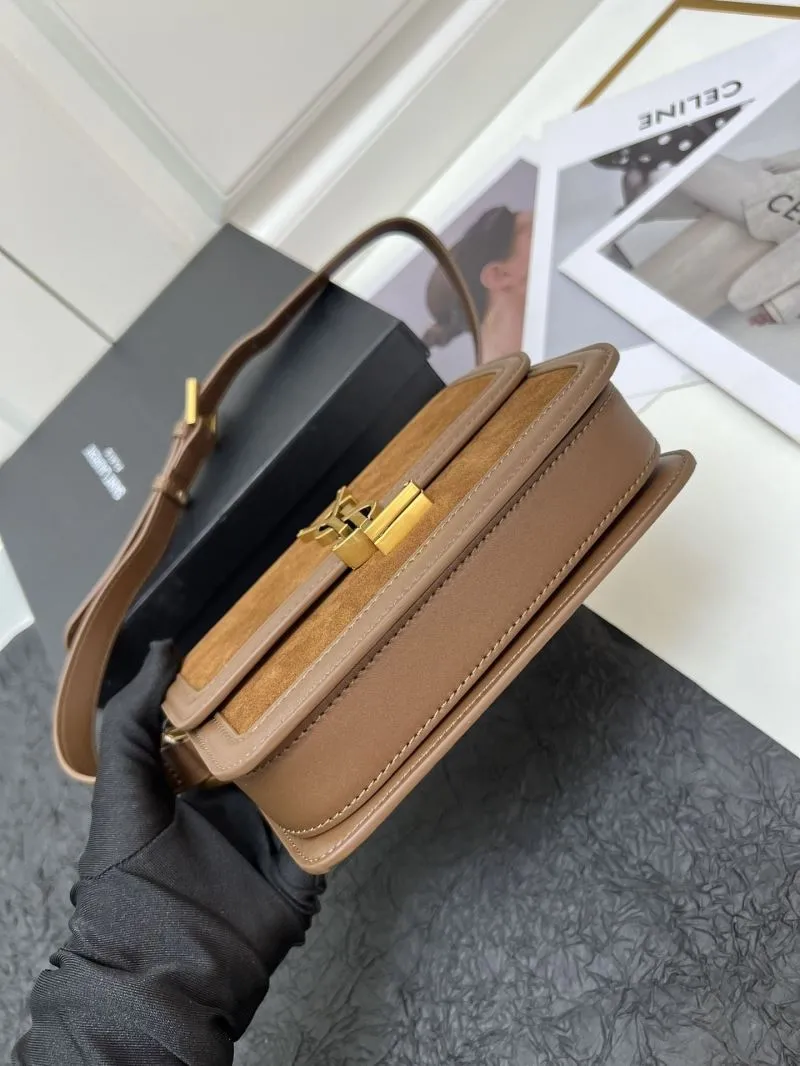 Alternative view of YSL Brown Small Suede Crossbody Satchel Bag z12087