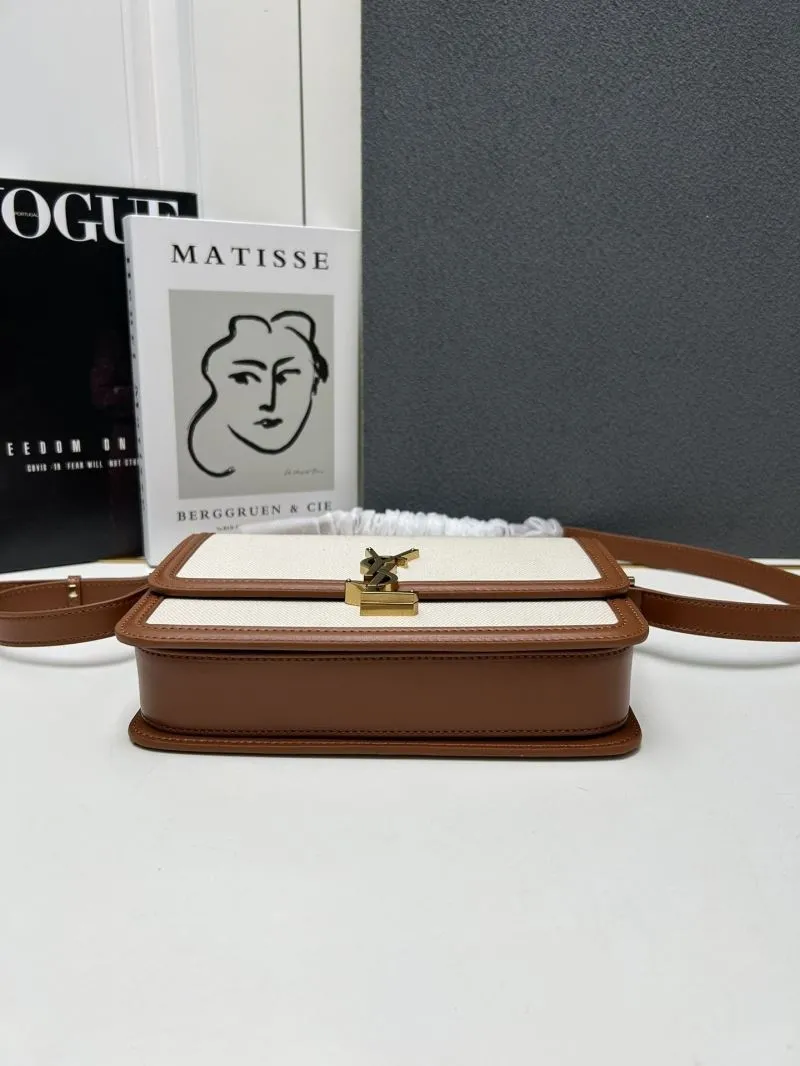 YSL Large Beige Brown Canvas Satchel Bag Z12088 - Image 4