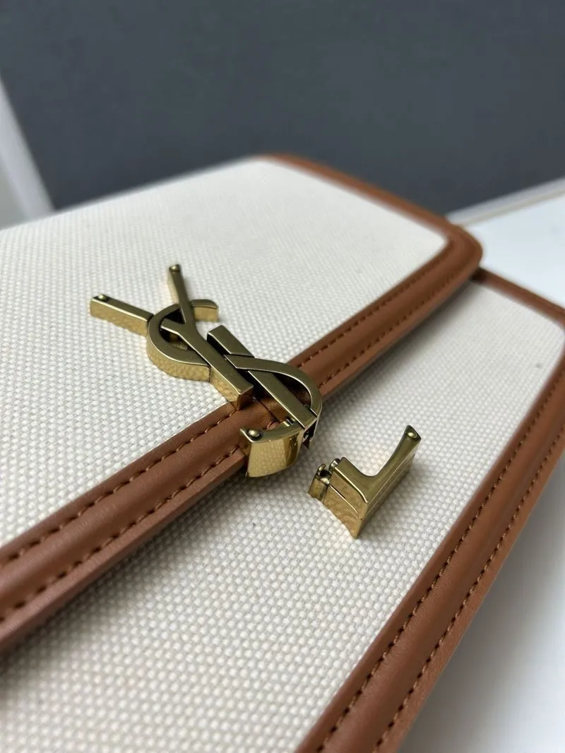 YSL Large Beige Brown Canvas Satchel Bag Z12088 - Image 6
