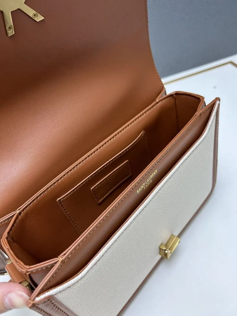 YSL Large Beige Brown Canvas Satchel Bag Z12088 - Image 8
