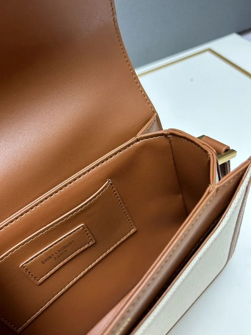 YSL Large Beige Brown Canvas Satchel Bag Z12088 - Image 9