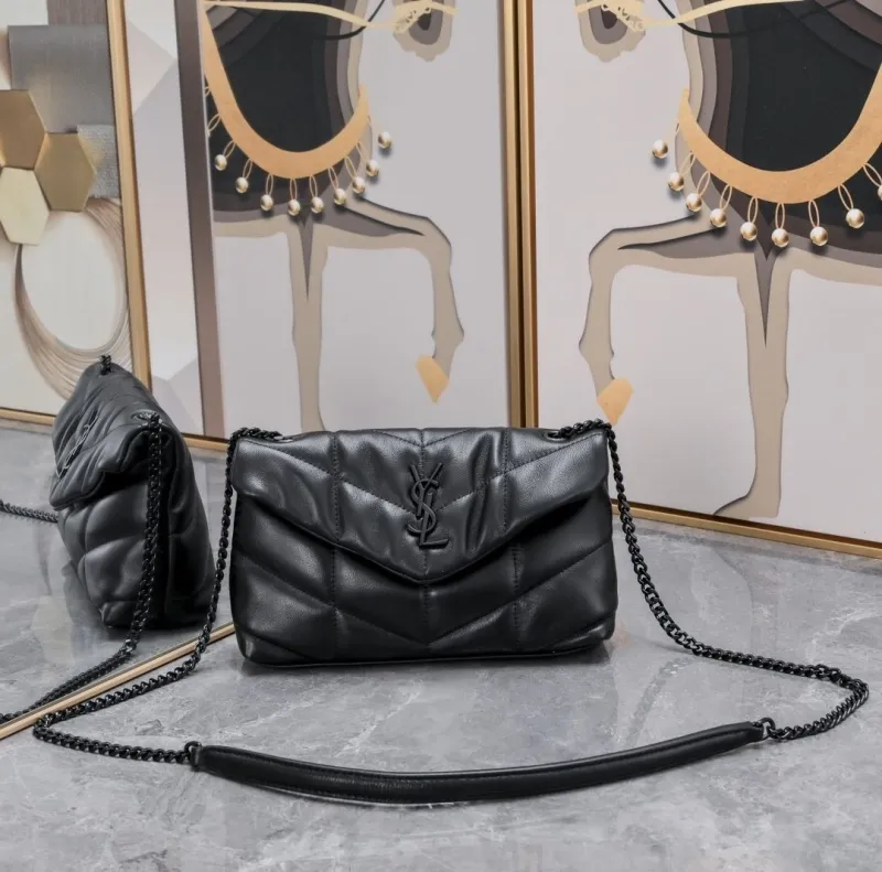 YSL Black Quilted Satchel Crossbody Bag 893