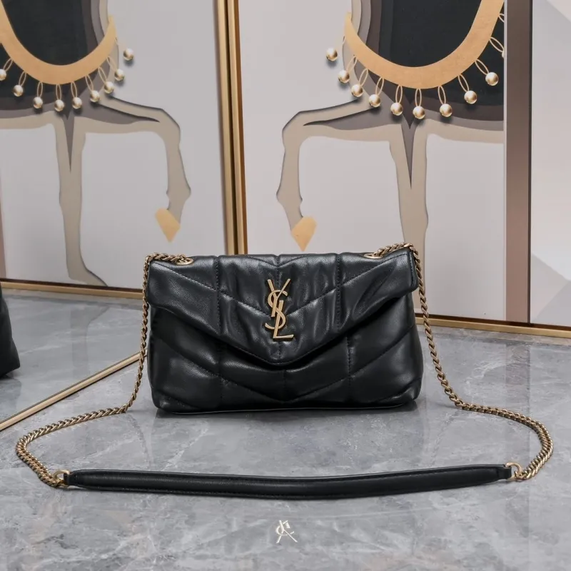 YSL Black Quilted Leather Satchel Bag 894