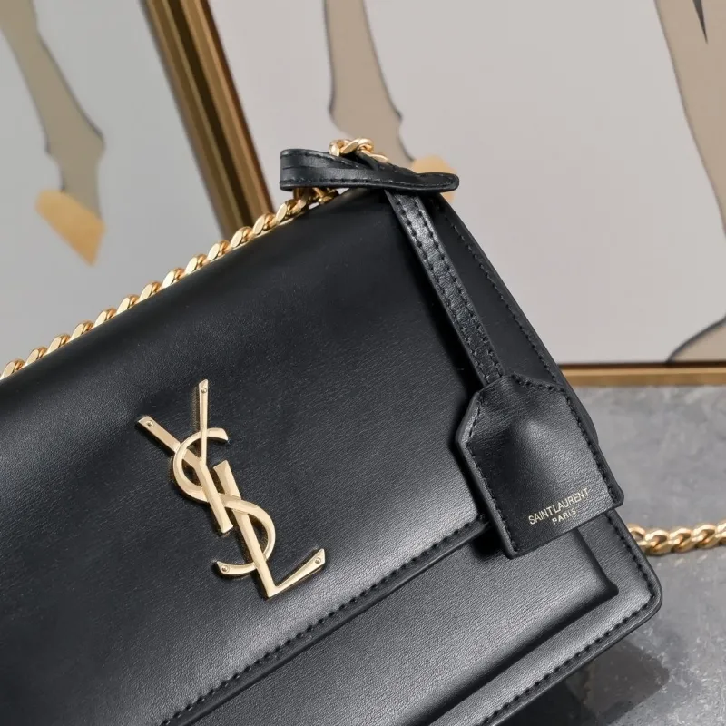 YSL Black Leather Crossbody Satchel Bag 901 - Image 4