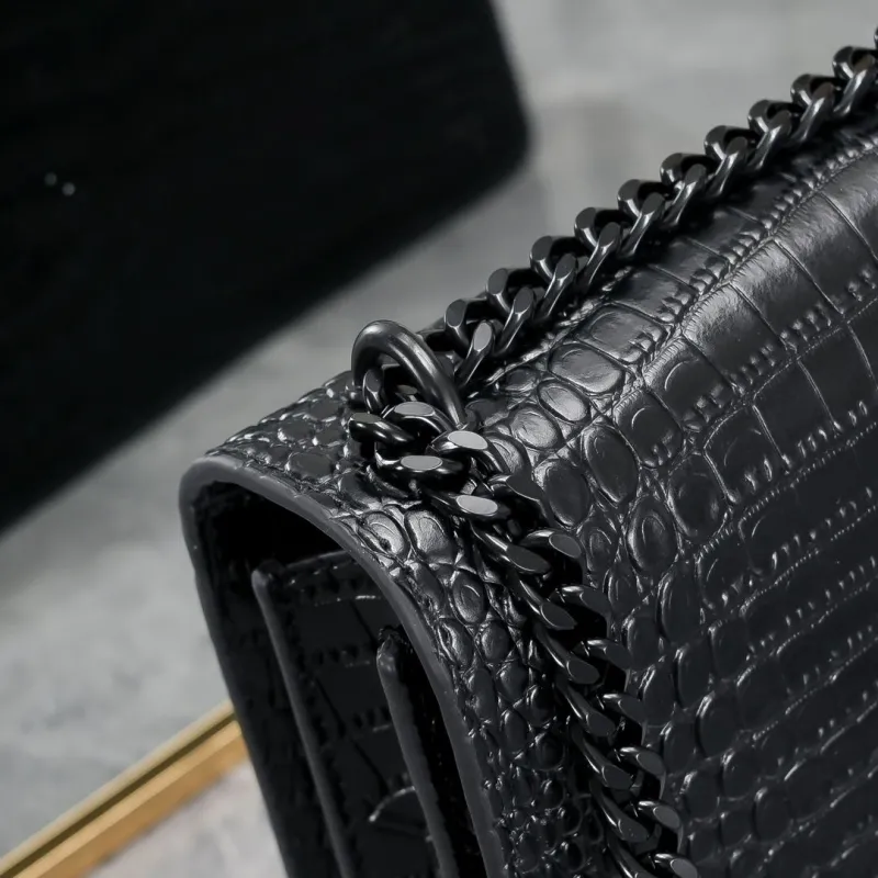 YSL Black Crocodile Embossed Satchel Bag 904 - Image 4