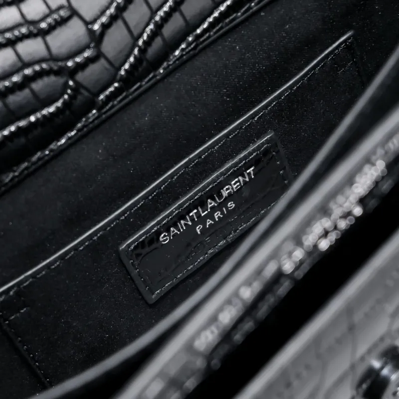 YSL Black Crocodile Embossed Satchel Bag 904 - Image 9
