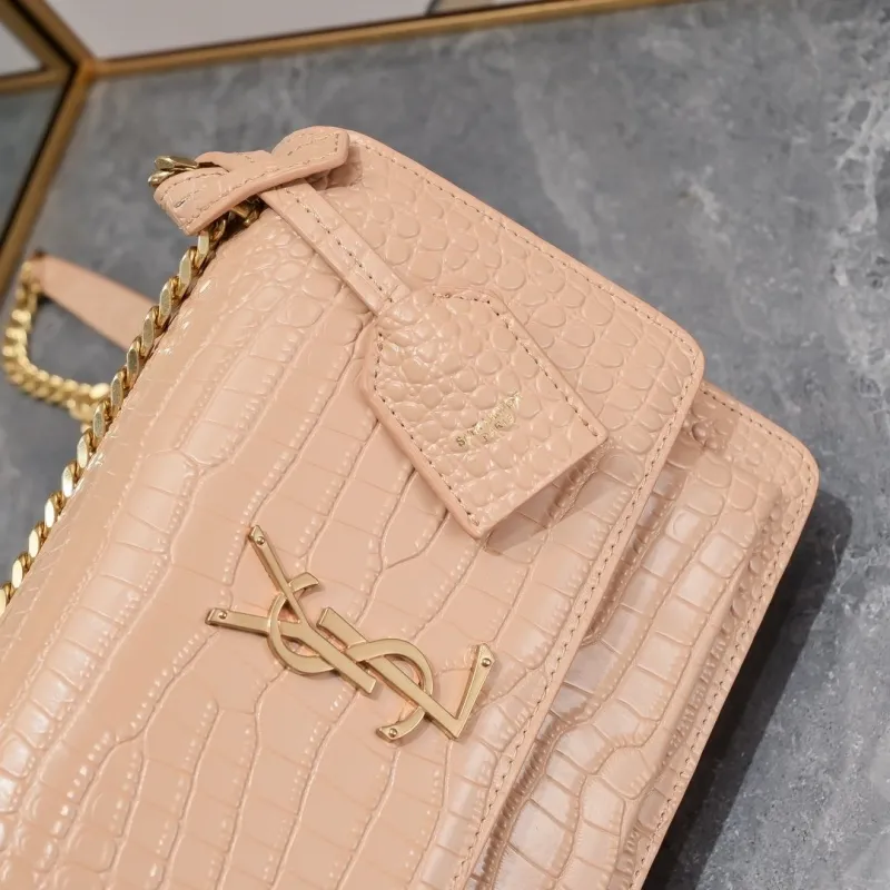 YSL Crocodile Embossed Satchel Bag Nude 906 - Image 4
