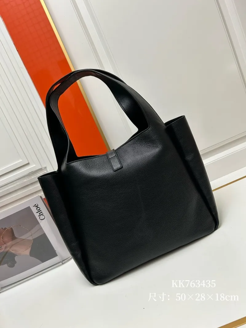 YSL Black Leather Tote Bag KK763435 50x28x18cm - Image 3