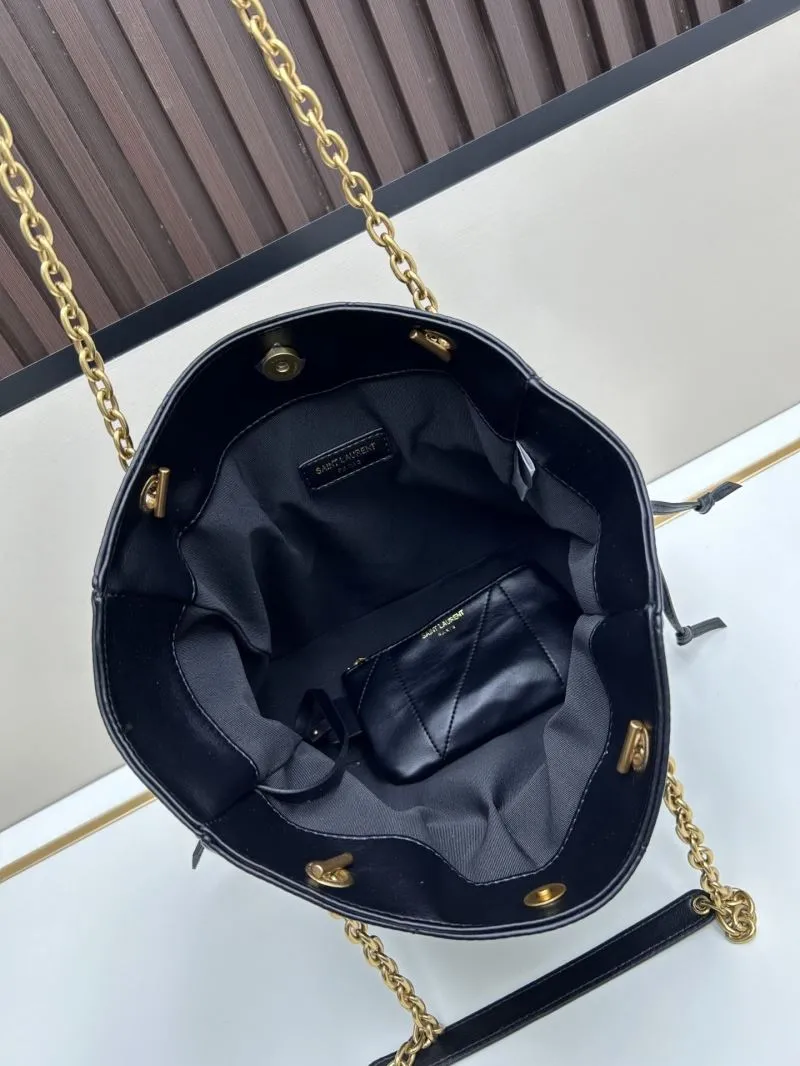 YSL Black Leather Chain Tote Bag - Image 6