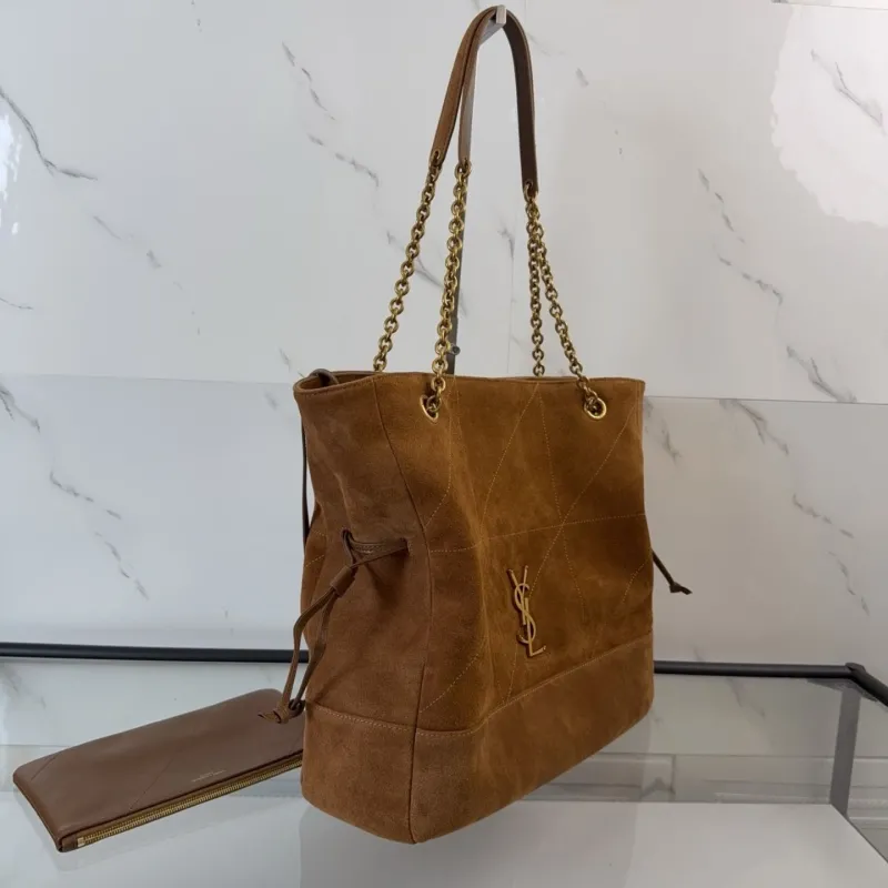 YSL Brown Suede Tote Bag with Pouch - Image 3