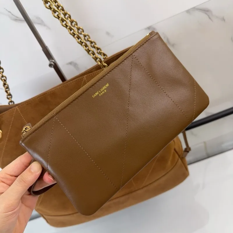 YSL Brown Suede Tote Bag with Pouch - Image 5