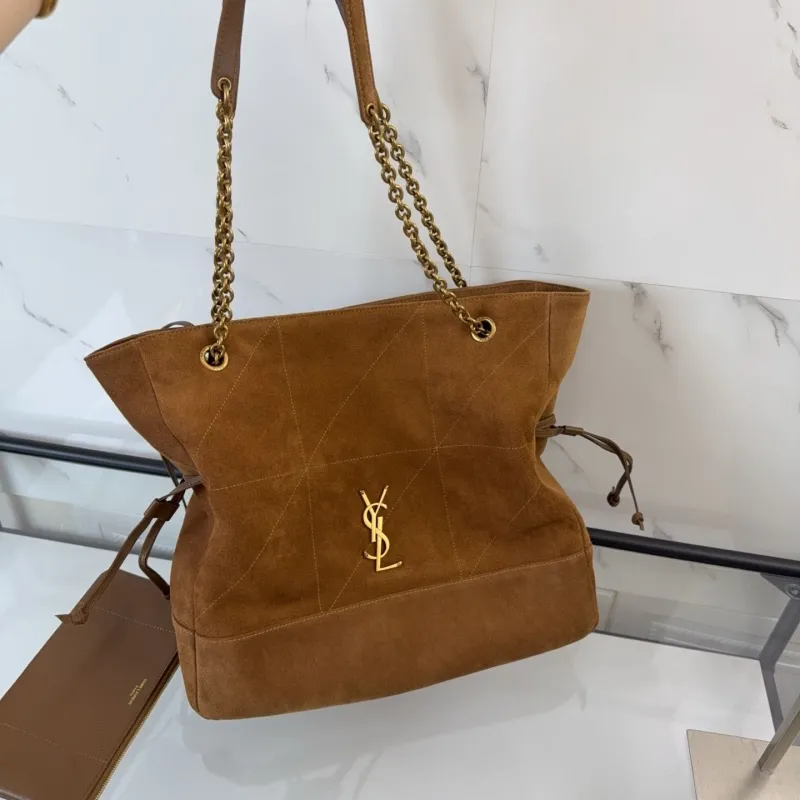 YSL Brown Suede Tote Bag with Pouch - Image 6