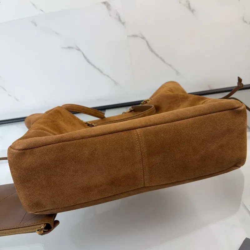 YSL Brown Suede Tote Bag with Pouch - Image 7