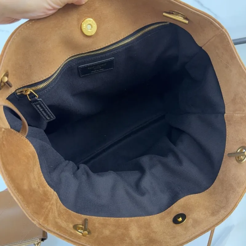 YSL Brown Suede Tote Bag with Pouch - Image 8