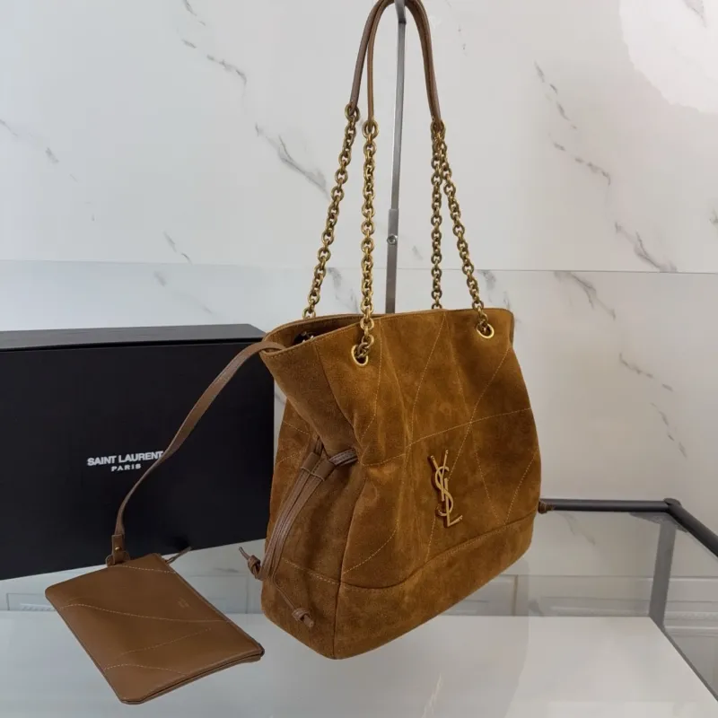 YSL Brown Suede Tote Bag with Pouch - Image 3