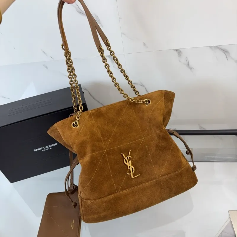 YSL Brown Suede Tote Bag with Pouch - Image 6