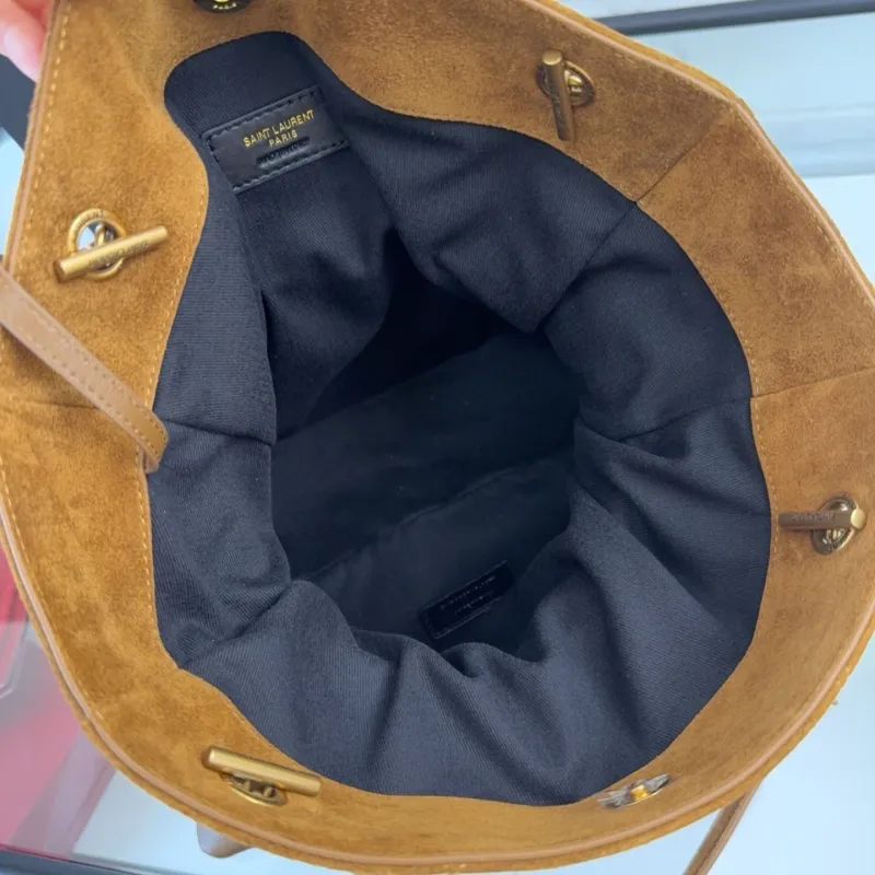 YSL Brown Suede Tote Bag with Pouch - Image 7