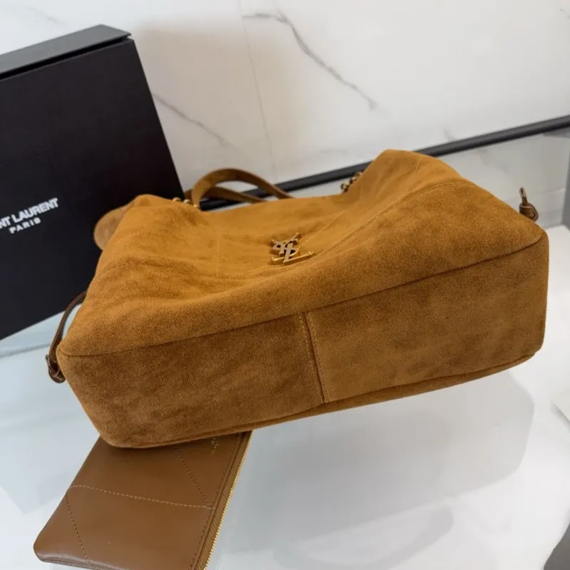 YSL Brown Suede Tote Bag with Pouch - Image 9