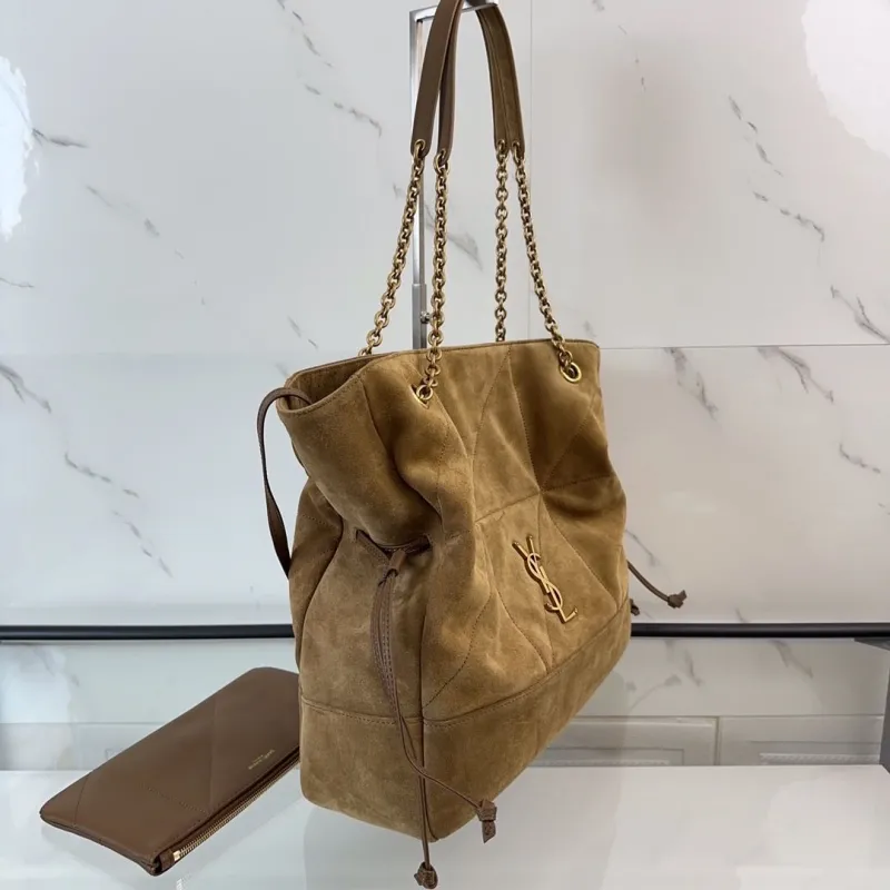 YSL Tan Suede Tote Bag with Matching Pouch - Image 3