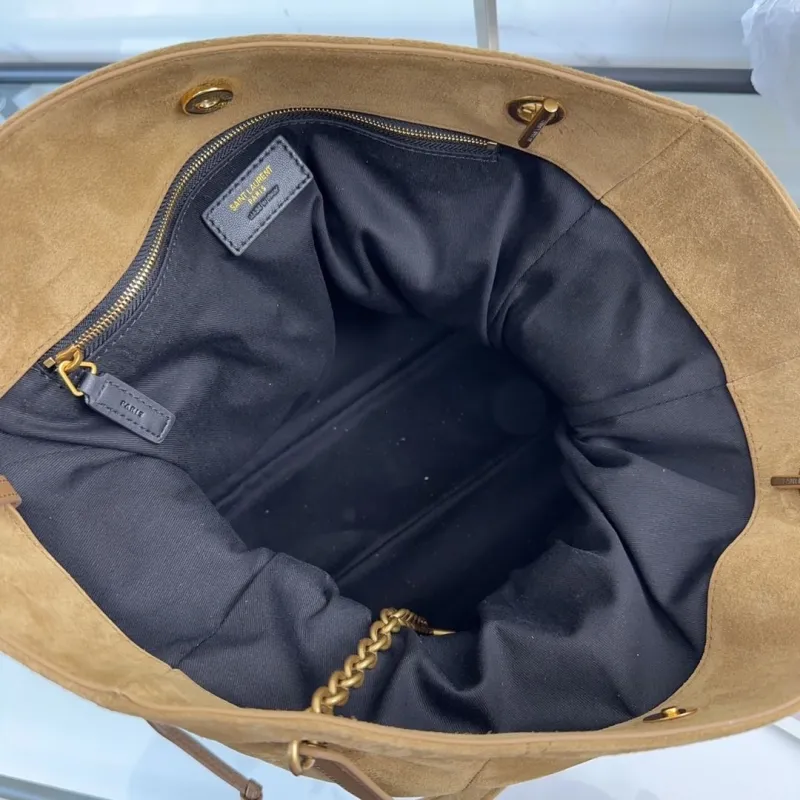 YSL Tan Suede Tote Bag with Matching Pouch - Image 8