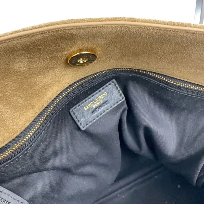 YSL Tan Suede Tote Bag with Matching Pouch - Image 9