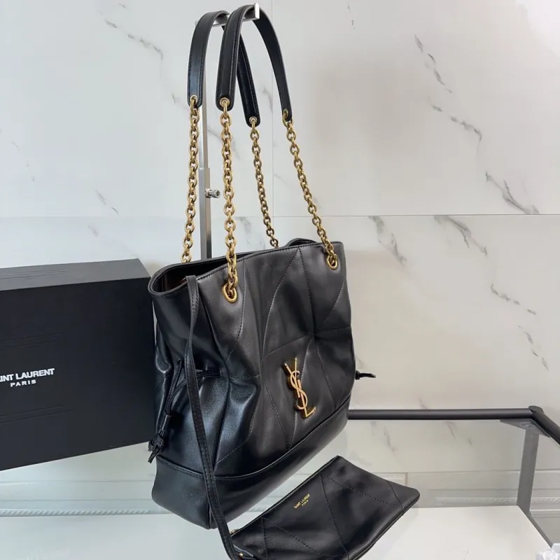 YSL Black Leather Tote Bag with Pouch - Image 3