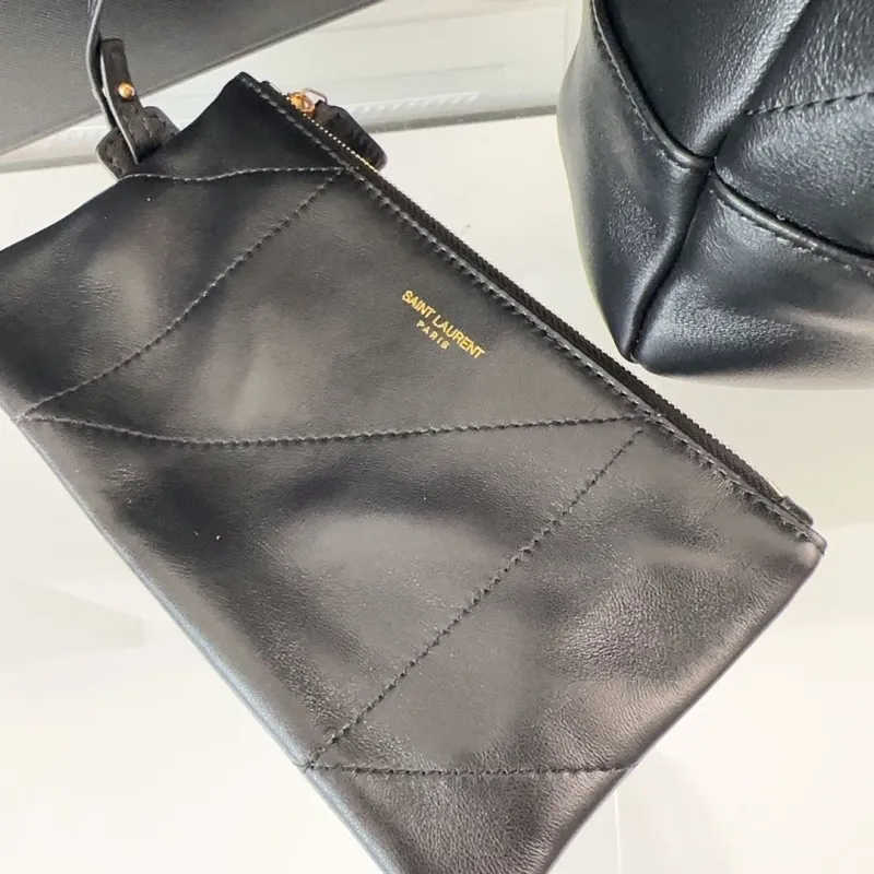 YSL Black Leather Tote Bag with Pouch - Image 5