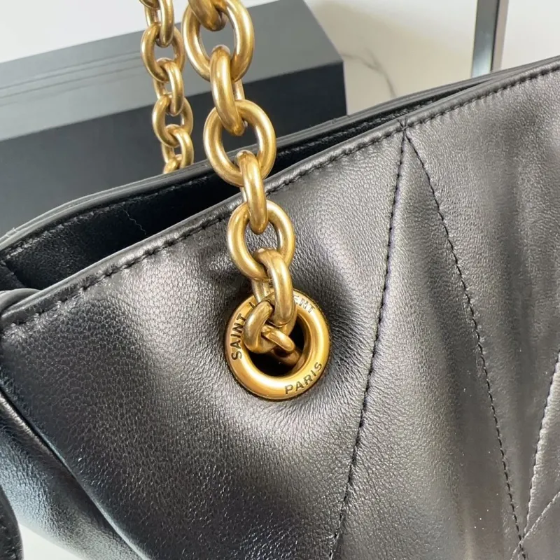 YSL Black Leather Tote Bag with Pouch - Image 6