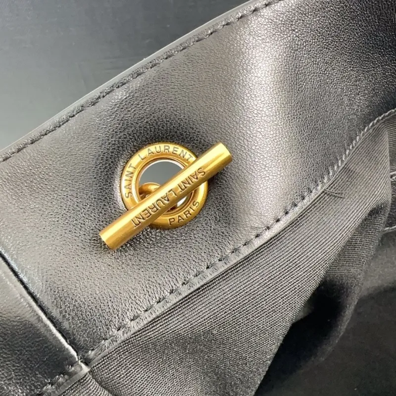 YSL Black Leather Tote Bag with Pouch - Image 9