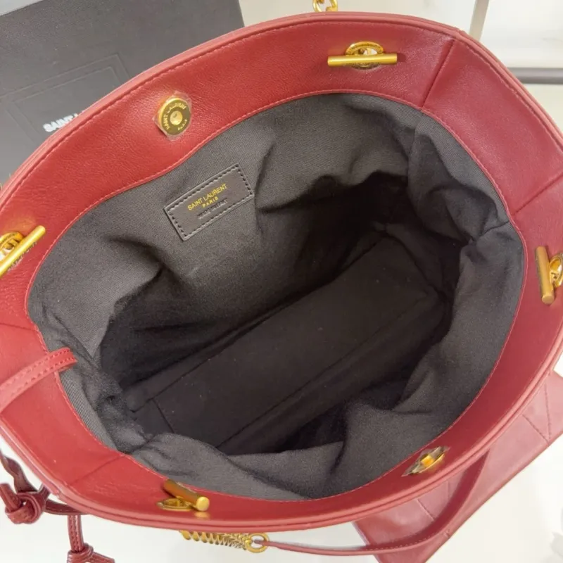 YSL Burgundy Leather Tote Bag with Pouch - Image 5