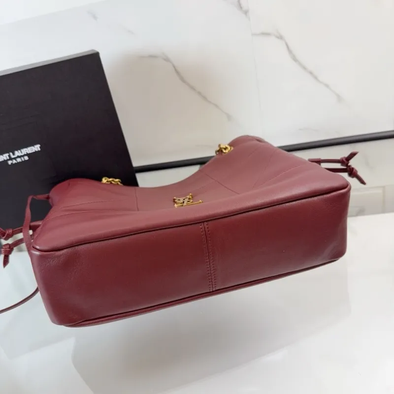 YSL Burgundy Leather Tote Bag with Pouch - Image 7