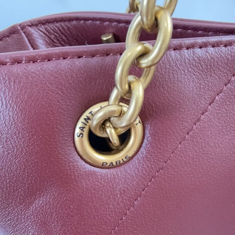 YSL Burgundy Leather Tote Bag with Pouch - Image 8