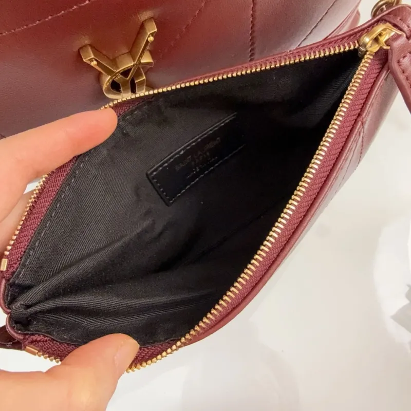 YSL Burgundy Leather Tote Bag with Pouch - Image 9