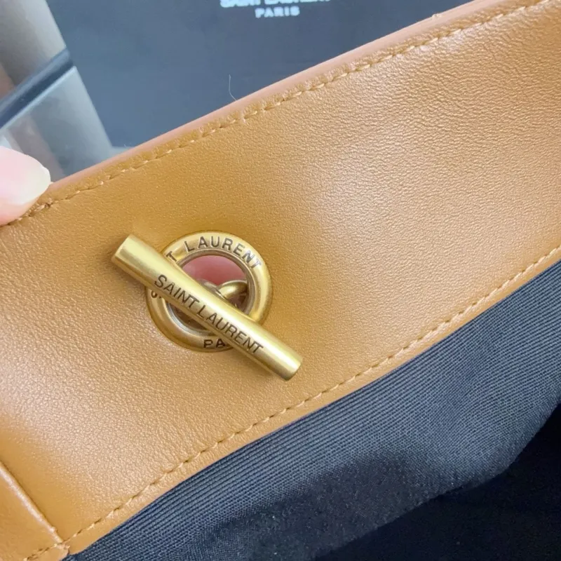 YSL Brown Leather Tote Bag With Pouch - Image 5