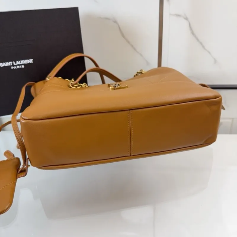 YSL Brown Leather Tote Bag With Pouch - Image 8