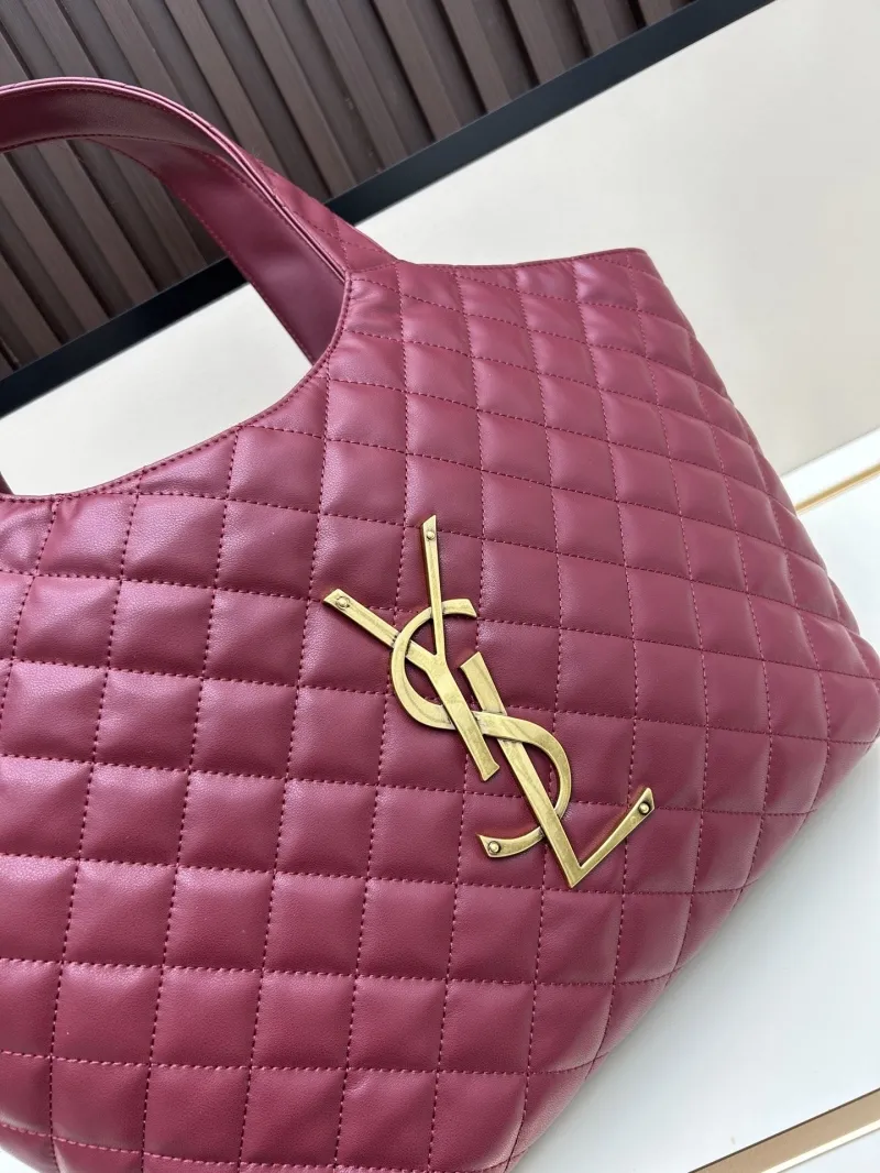YSL Burgundy Quilted Leather Tote Bag with Pouch - Image 3