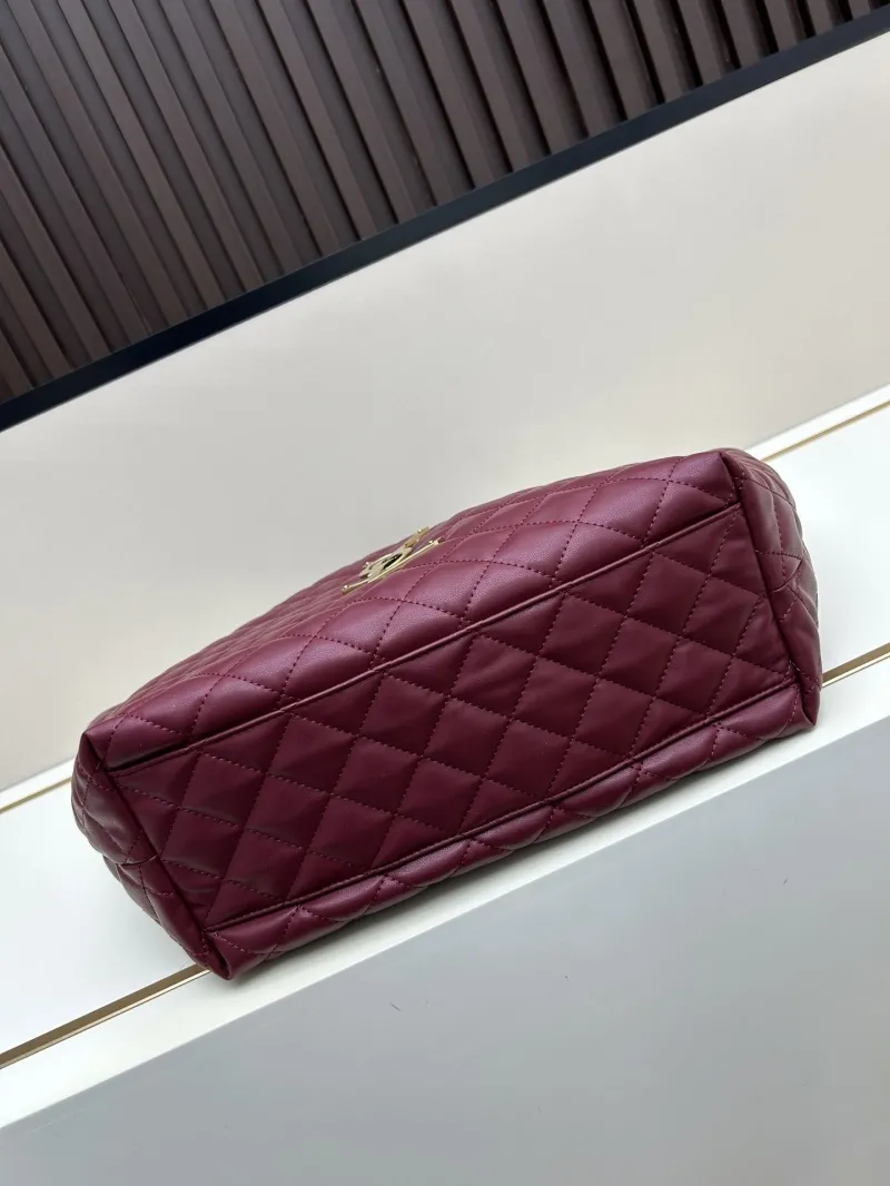 YSL Burgundy Quilted Leather Tote Bag with Pouch - Image 4
