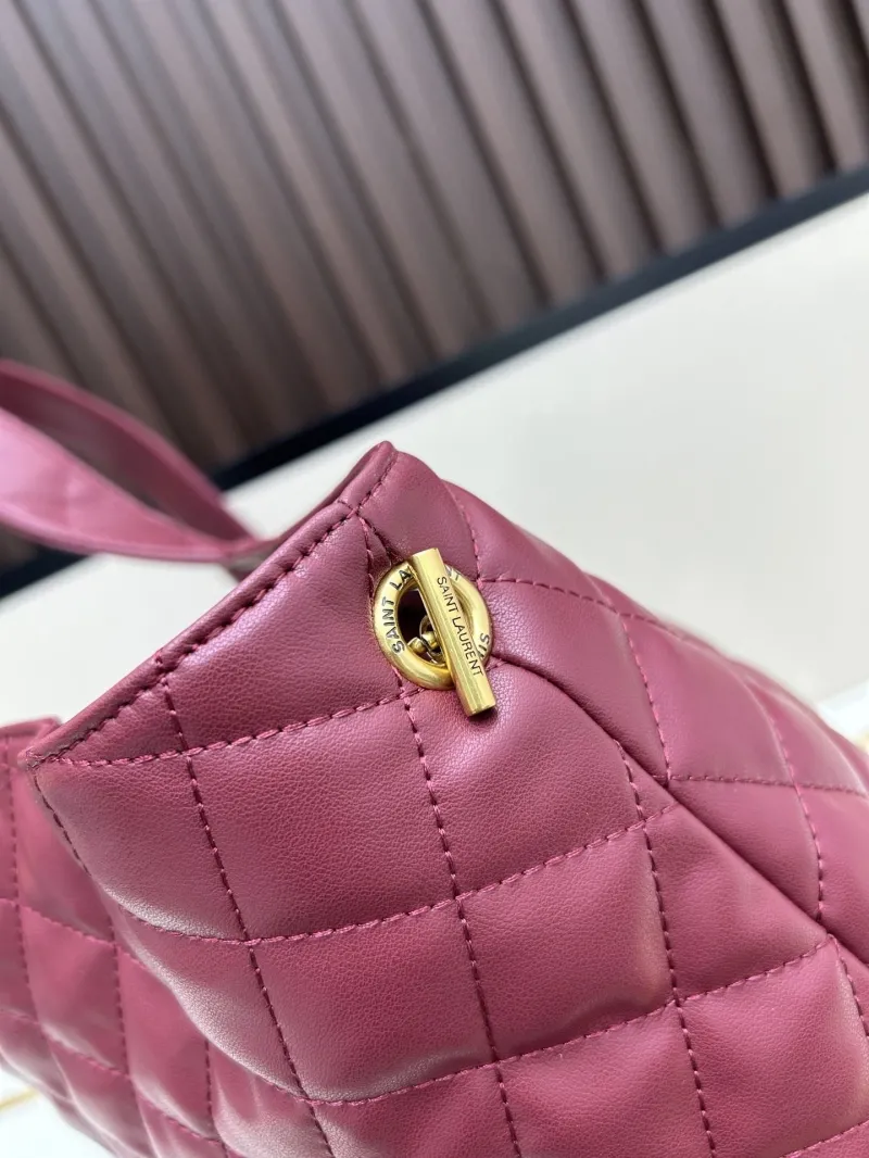 YSL Burgundy Quilted Leather Tote Bag with Pouch - Image 6