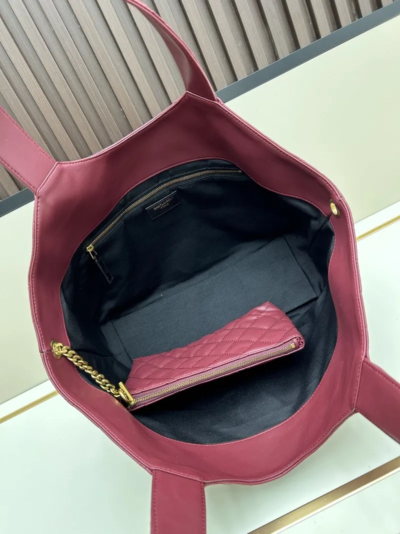 YSL Burgundy Quilted Leather Tote Bag with Pouch - Image 7
