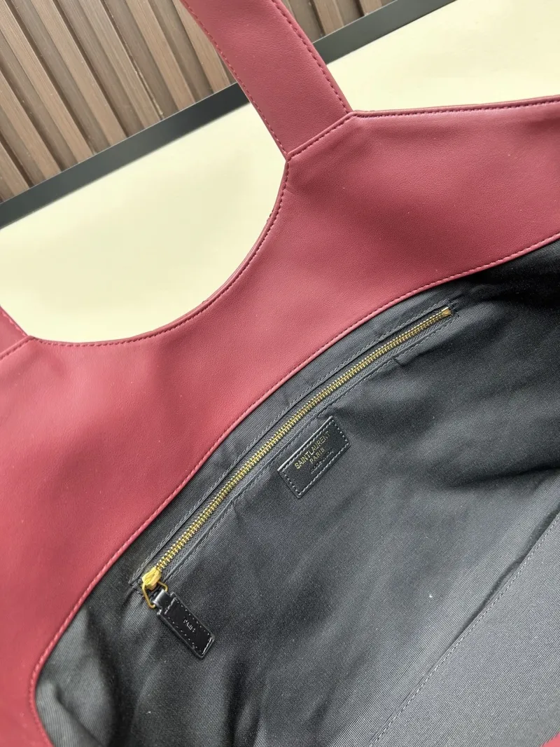 YSL Burgundy Quilted Leather Tote Bag with Pouch - Image 8