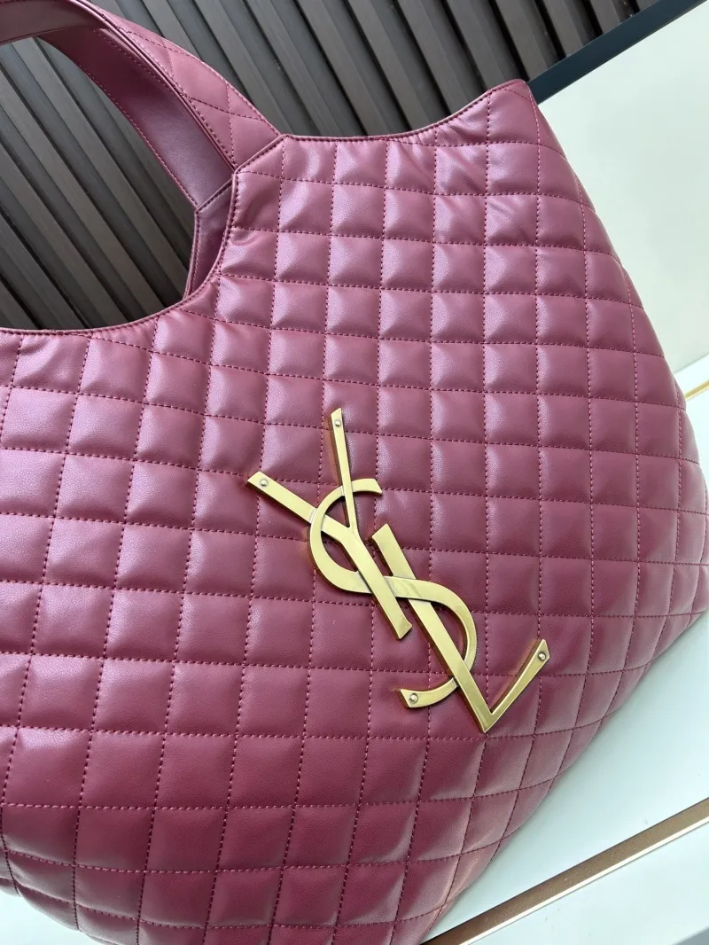 YSL Burgundy Quilted Tote Bag with Mini Pouch - Image 3