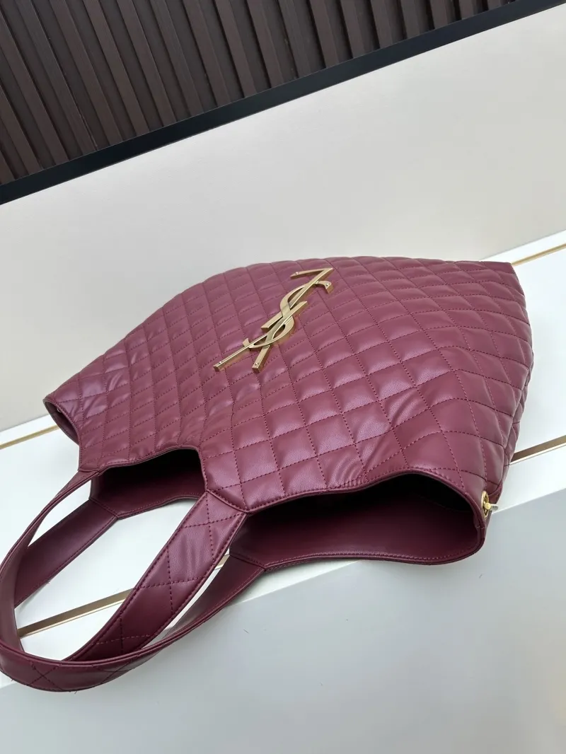 YSL Burgundy Quilted Tote Bag with Mini Pouch - Image 4