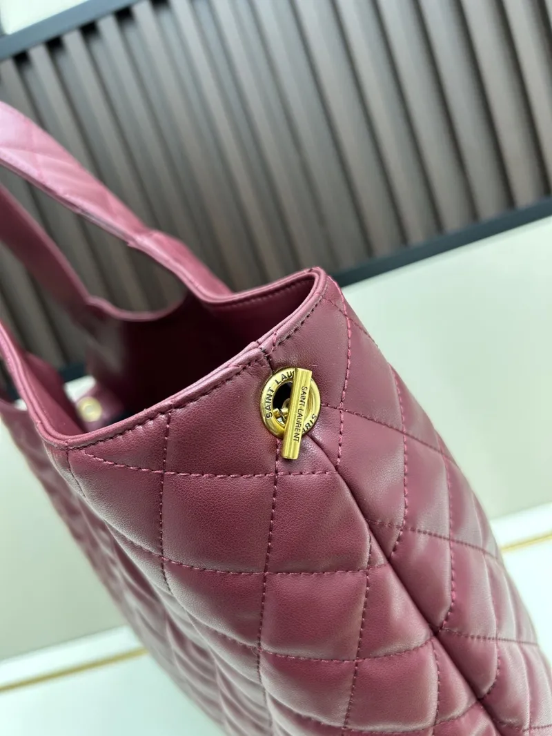 YSL Burgundy Quilted Tote Bag with Mini Pouch - Image 5