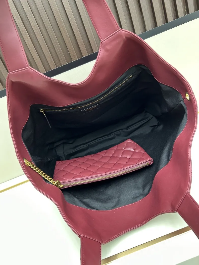 YSL Burgundy Quilted Tote Bag with Mini Pouch - Image 7