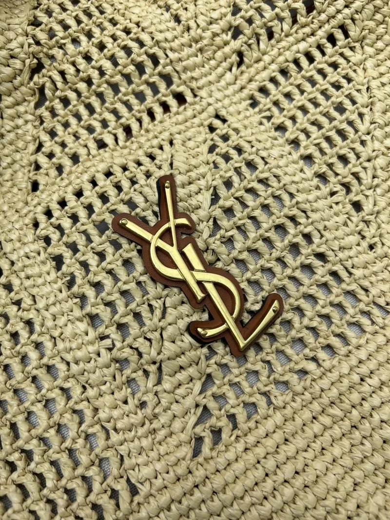 YSL Beige Straw Tote Shoulder Bag - Image 3