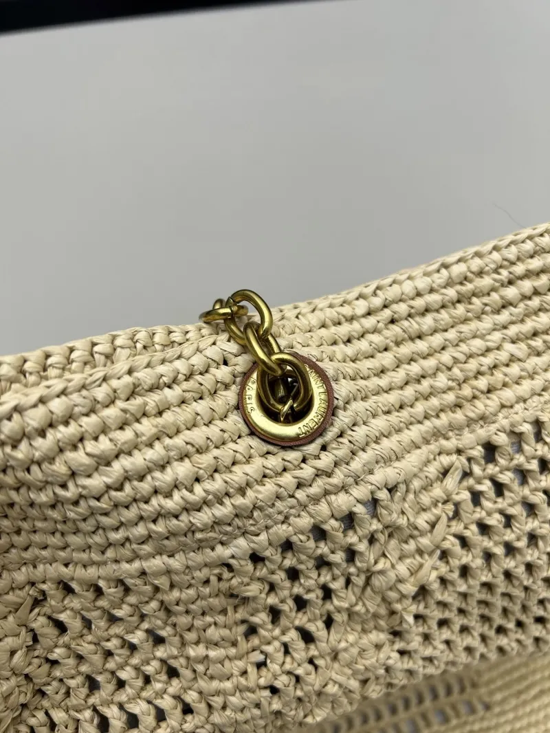 YSL Beige Straw Tote Shoulder Bag - Image 5