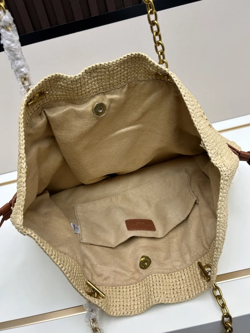 YSL Beige Straw Tote Shoulder Bag - Image 7